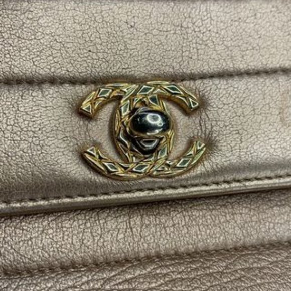 Chanel Vintage 90's Metallic Lambskin Mini Quilted Flap Gold Cross Body Bag - Picture 5 of 7
